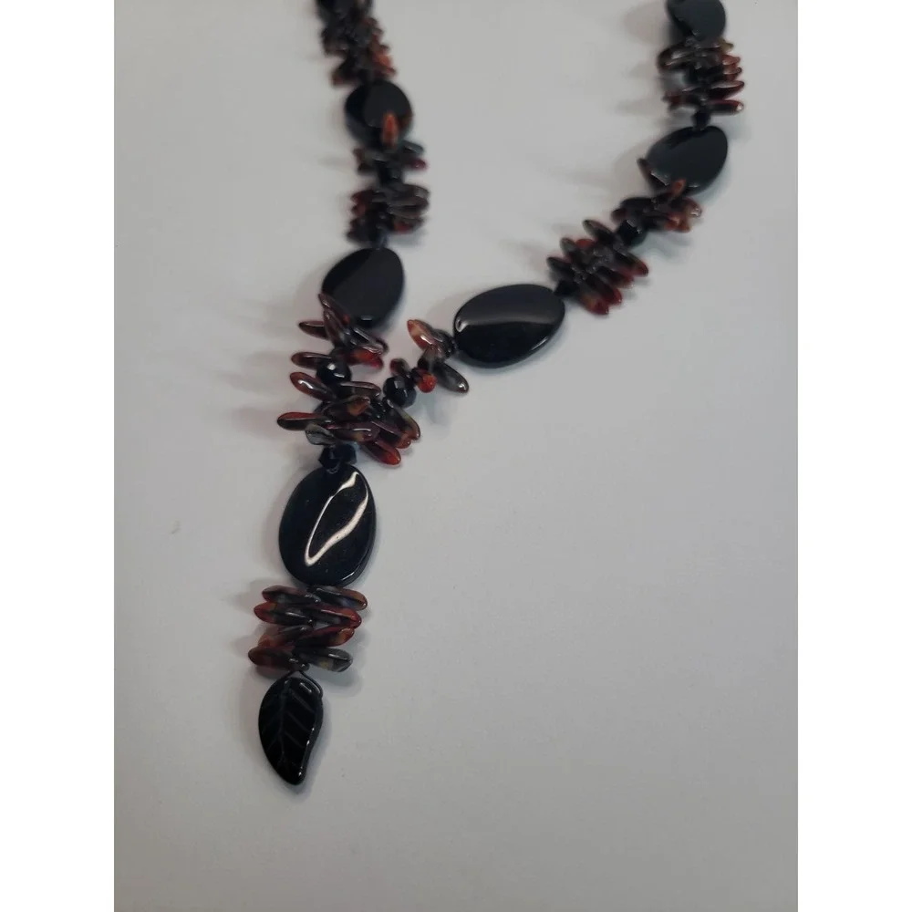 Black Copper Tone Statement Necklace Chunky Beaded Boho Tribal Artisan Style
